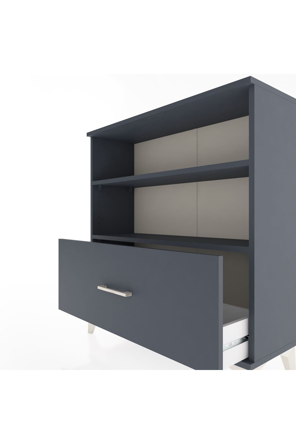 Arges Şifonyer 2 Raflı Tek Çekmeceli 88x30x96 Antrasit-Antrasit