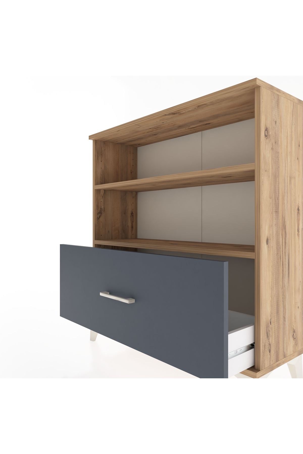 Arges Şifonyer 2 Raflı Tek Çekmeceli 88x30x96 Çam-Antrasit