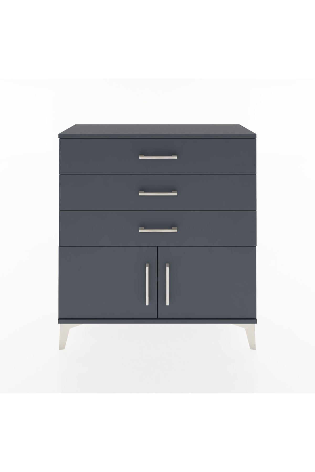 Arges Şifonyer Tek Raflı 3 Çekmeceli 2 Kapaklı 88x30x96 Antrasit-Antrasit