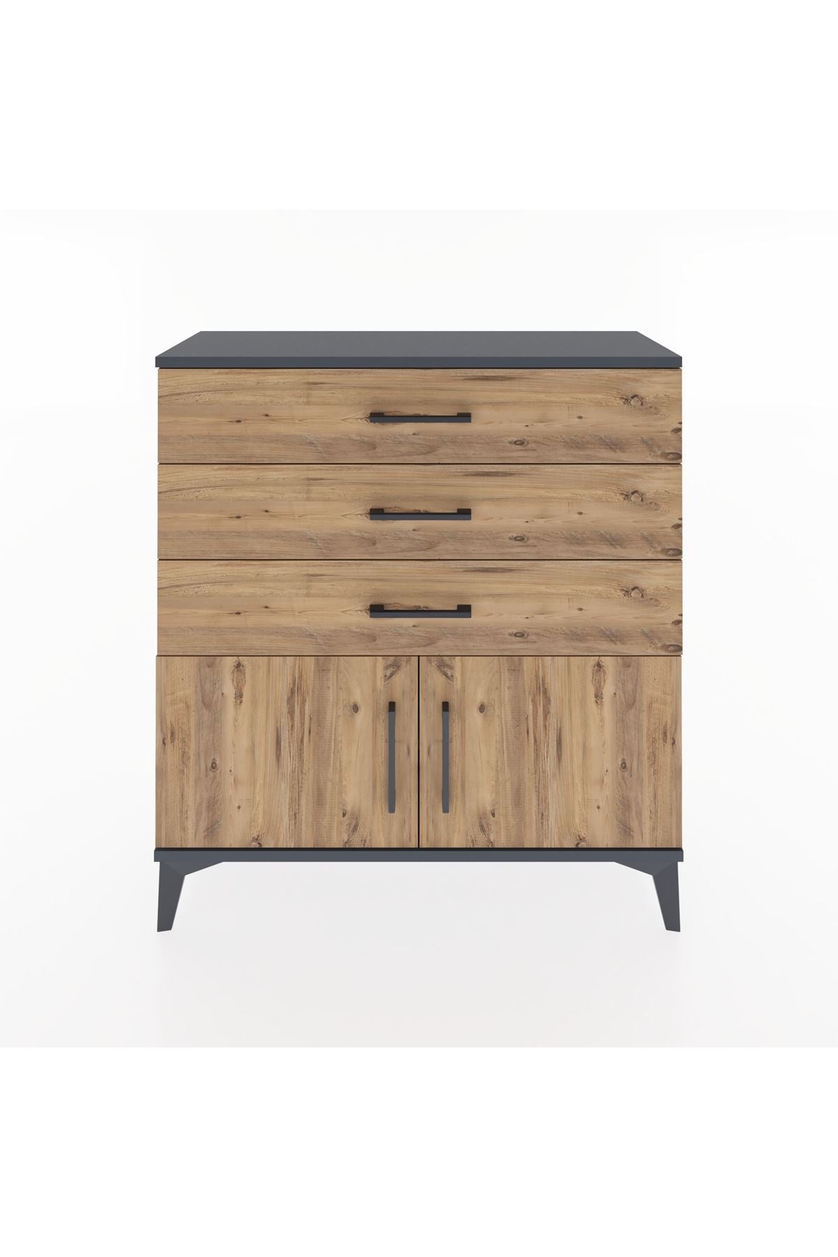 Arges Şifonyer Tek Raflı 3 Çekmeceli 2 Kapaklı 88x30x96 Antrasit-Çam