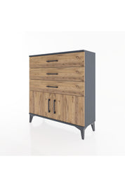 Arges Şifonyer Tek Raflı 3 Çekmeceli 2 Kapaklı 88x30x96 Antrasit-Çam