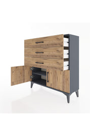 Arges Şifonyer Tek Raflı 3 Çekmeceli 2 Kapaklı 88x30x96 Antrasit-Çam