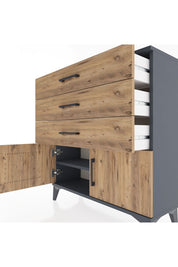 Arges Şifonyer Tek Raflı 3 Çekmeceli 2 Kapaklı 88x30x96 Antrasit-Çam