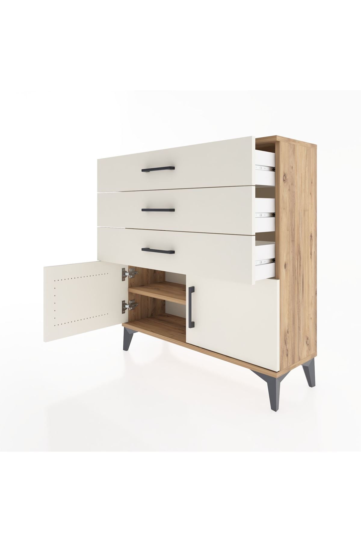 Arges Şifonyer Tek Raflı 3 Çekmeceli 2 Kapaklı 88x30x96 Çam-Aytaşı