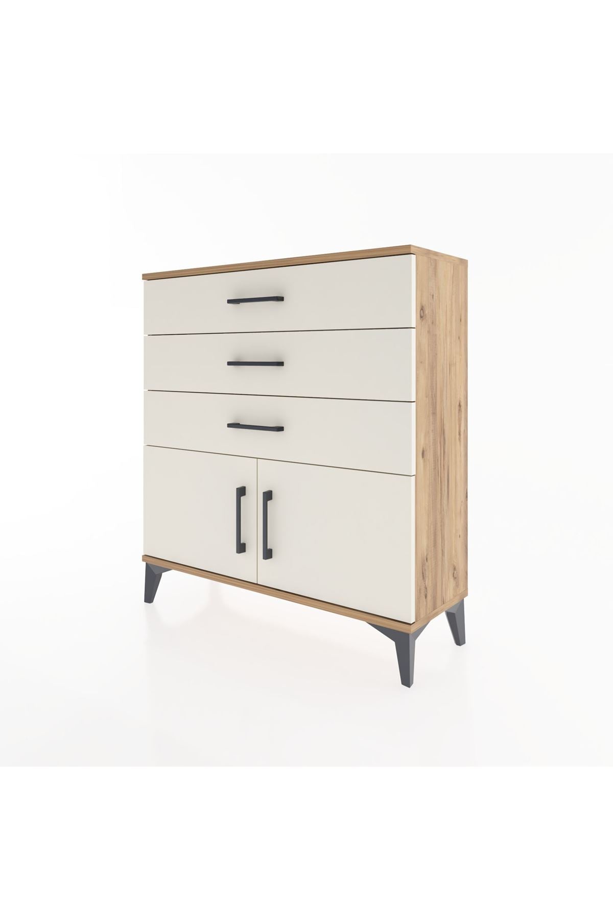 Arges Şifonyer Tek Raflı 3 Çekmeceli 2 Kapaklı 88x30x96 Çam-Aytaşı