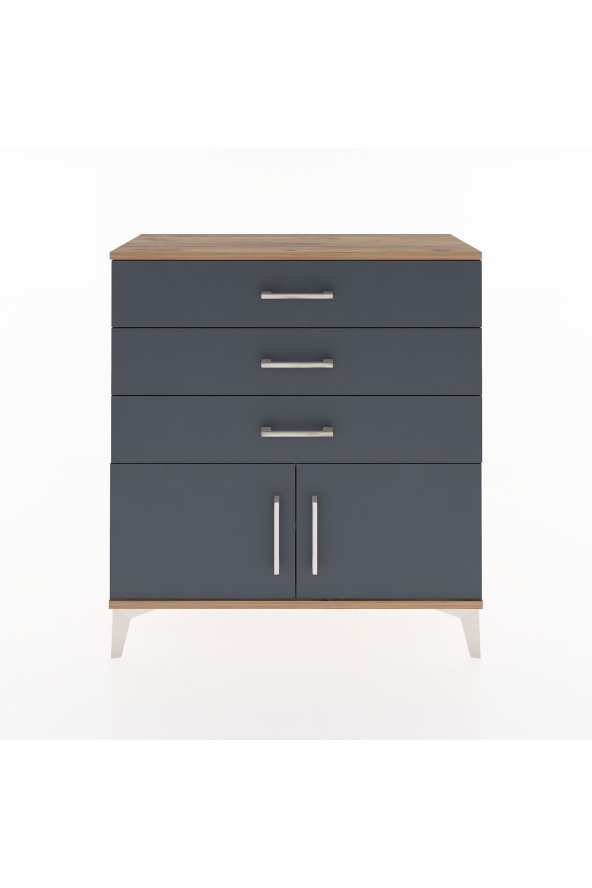 Arges Şifonyer Tek Raflı 3 Çekmeceli 2 Kapaklı 88x30x96 Çam-Antrasit