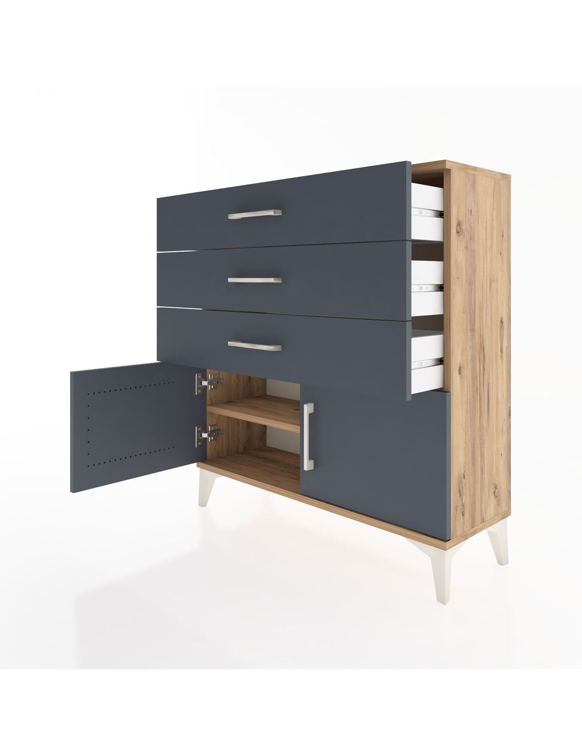 Arges Şifonyer Tek Raflı 3 Çekmeceli 2 Kapaklı 88x30x96 - S04M023V8A