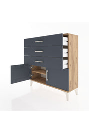 Arges Şifonyer Tek Raflı 3 Çekmeceli 2 Kapaklı 88x30x96 Çam-Antrasit