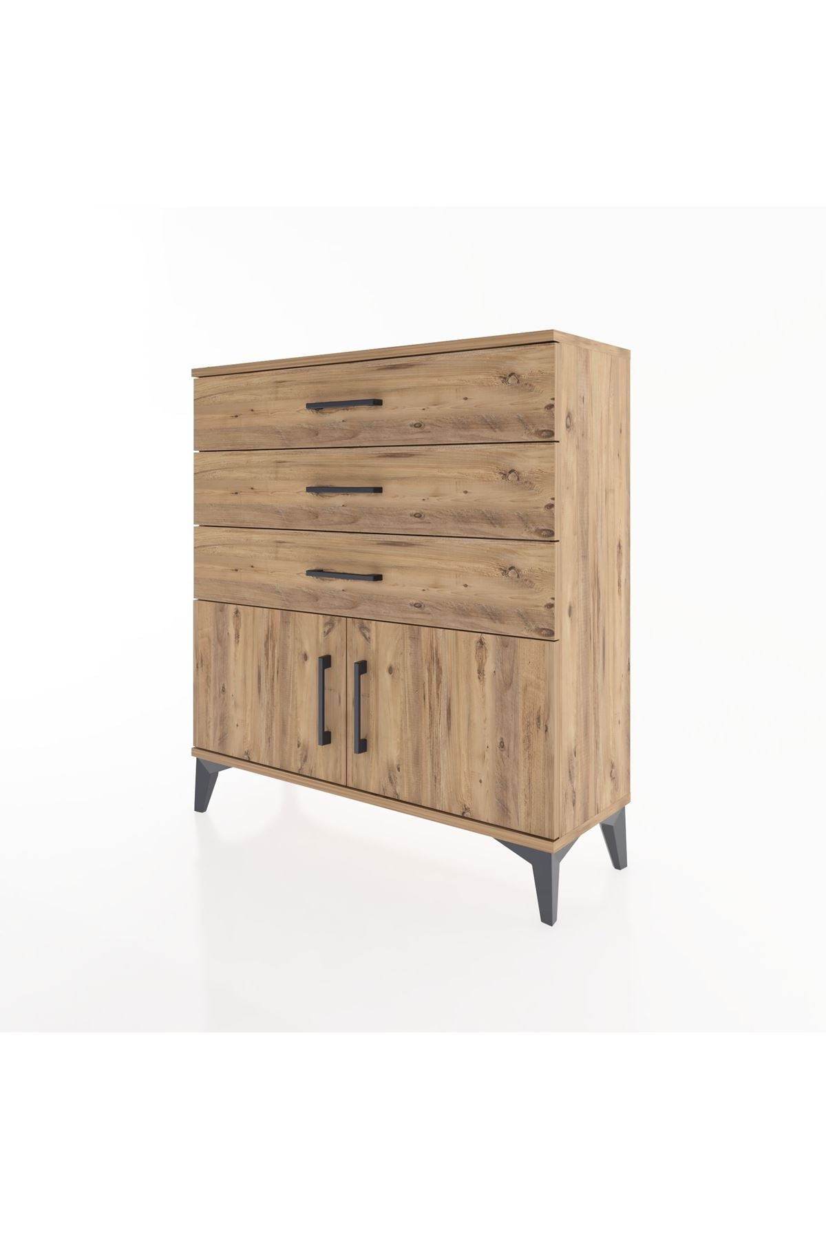 Arges Şifonyer Tek Raflı 3 Çekmeceli 2 Kapaklı 88x30x96 Çam-Çam