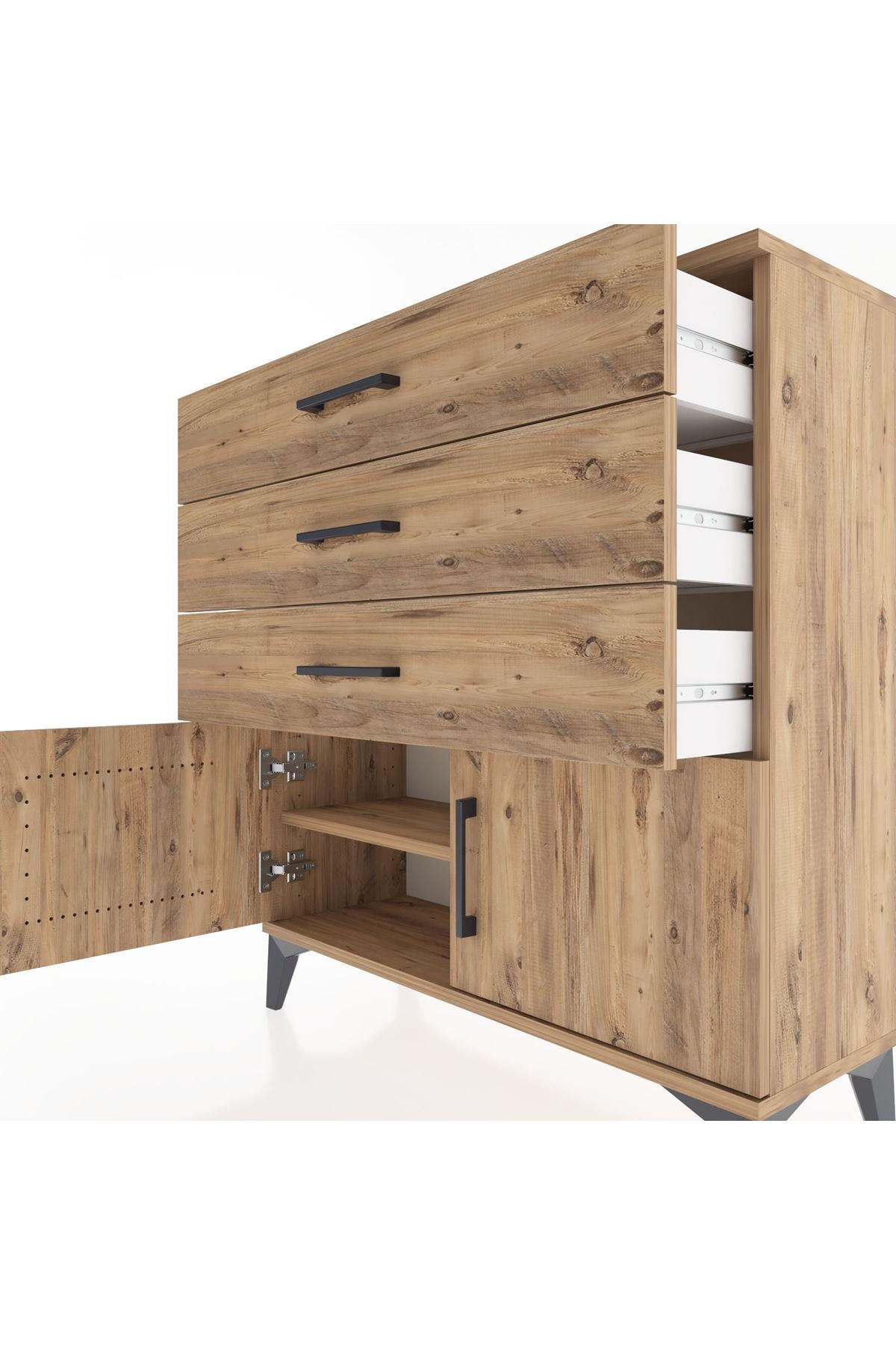 Arges Şifonyer Tek Raflı 3 Çekmeceli 2 Kapaklı 88x30x96 Çam-Çam