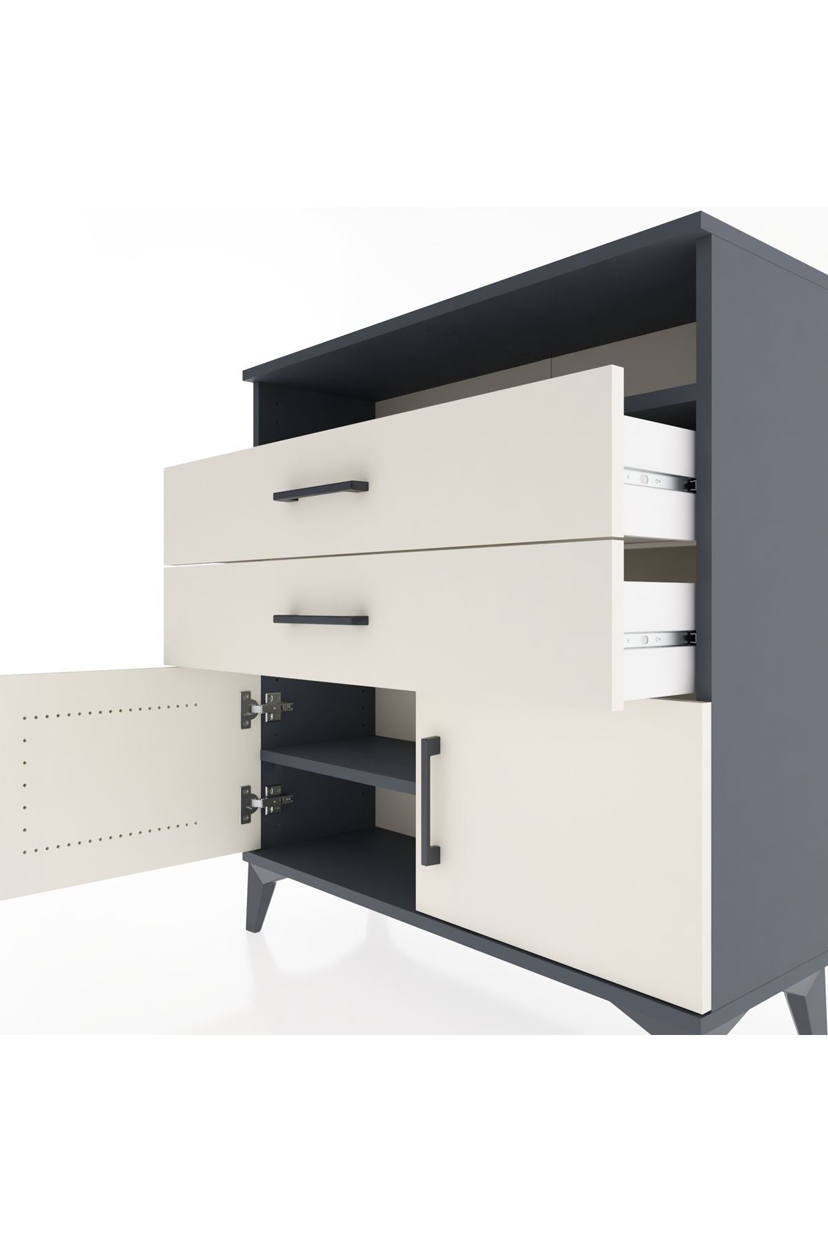 Arges Şifonyer 2 Raflı 2 Çekmeceli 2 Kapaklı 88x30x96 Antrasit-Aytaşı