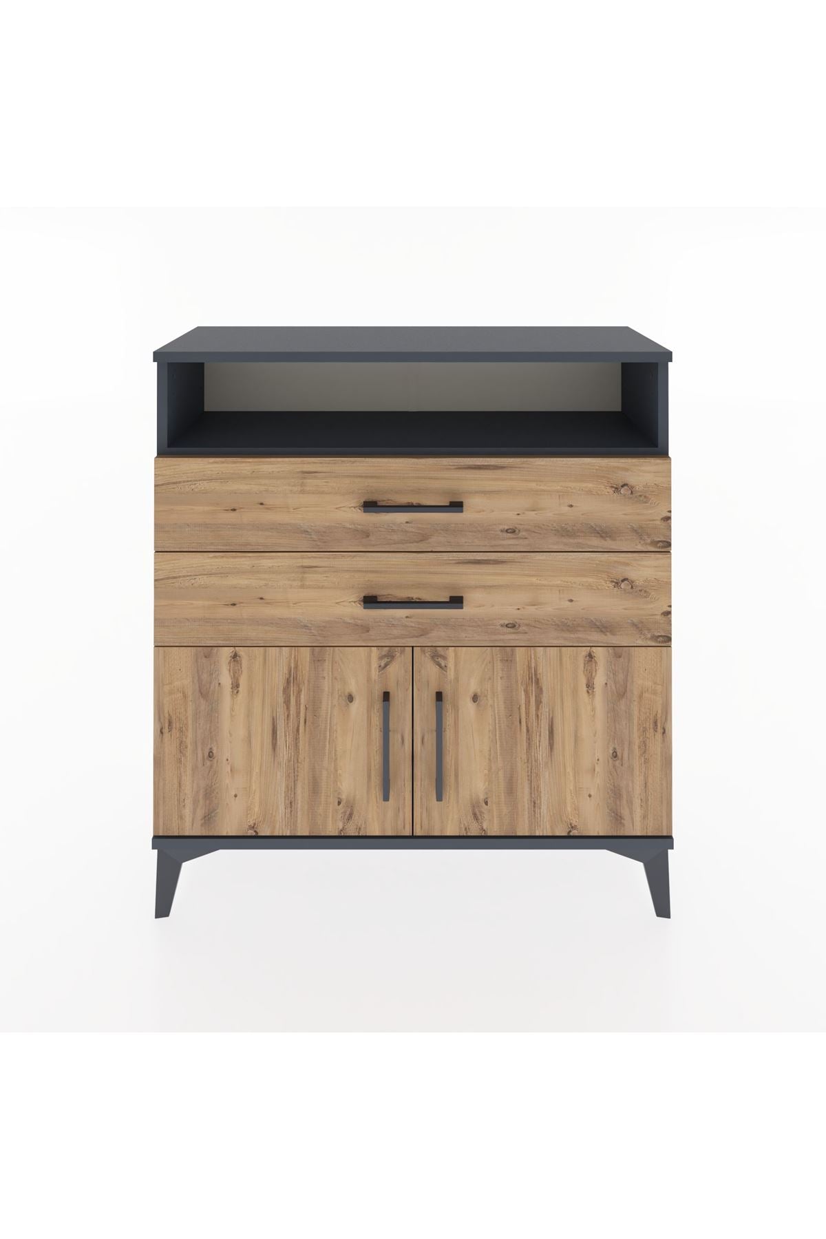 Arges Şifonyer 2 Raflı 2 Çekmeceli 2 Kapaklı 88x30x96 Antrasit-Çam