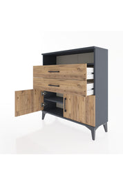 Arges Şifonyer 2 Raflı 2 Çekmeceli 2 Kapaklı 88x30x96 Antrasit-Çam