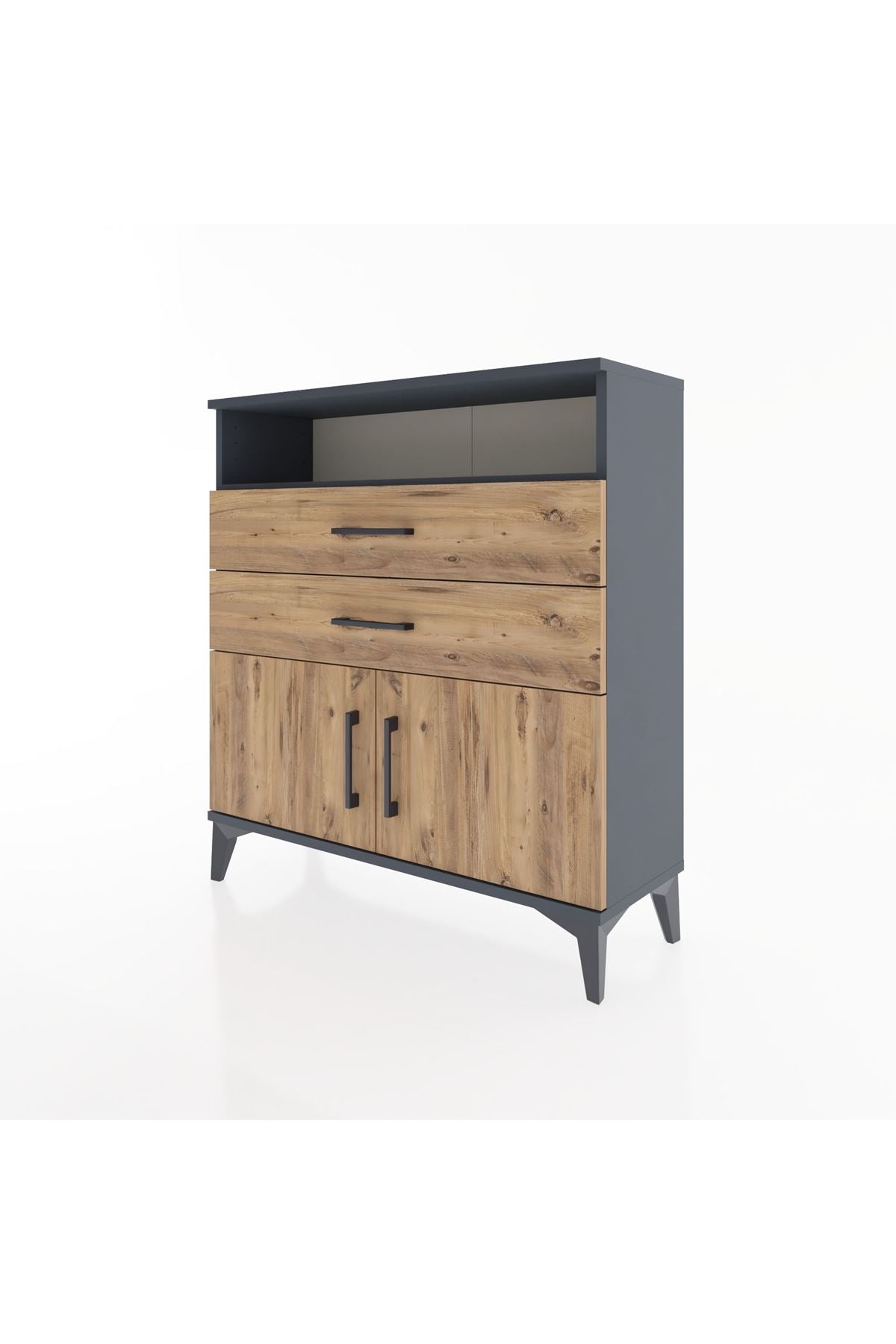 Arges Şifonyer 2 Raflı 2 Çekmeceli 2 Kapaklı 88x30x96 Antrasit-Çam