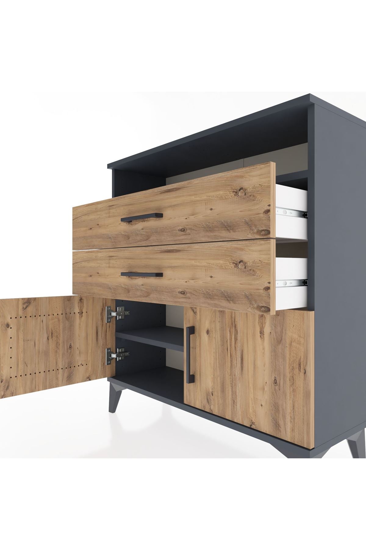 Arges Şifonyer 2 Raflı 2 Çekmeceli 2 Kapaklı 88x30x96 Antrasit-Çam