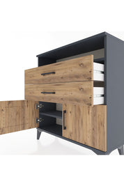 Arges Şifonyer 2 Raflı 2 Çekmeceli 2 Kapaklı 88x30x96 Antrasit-Çam