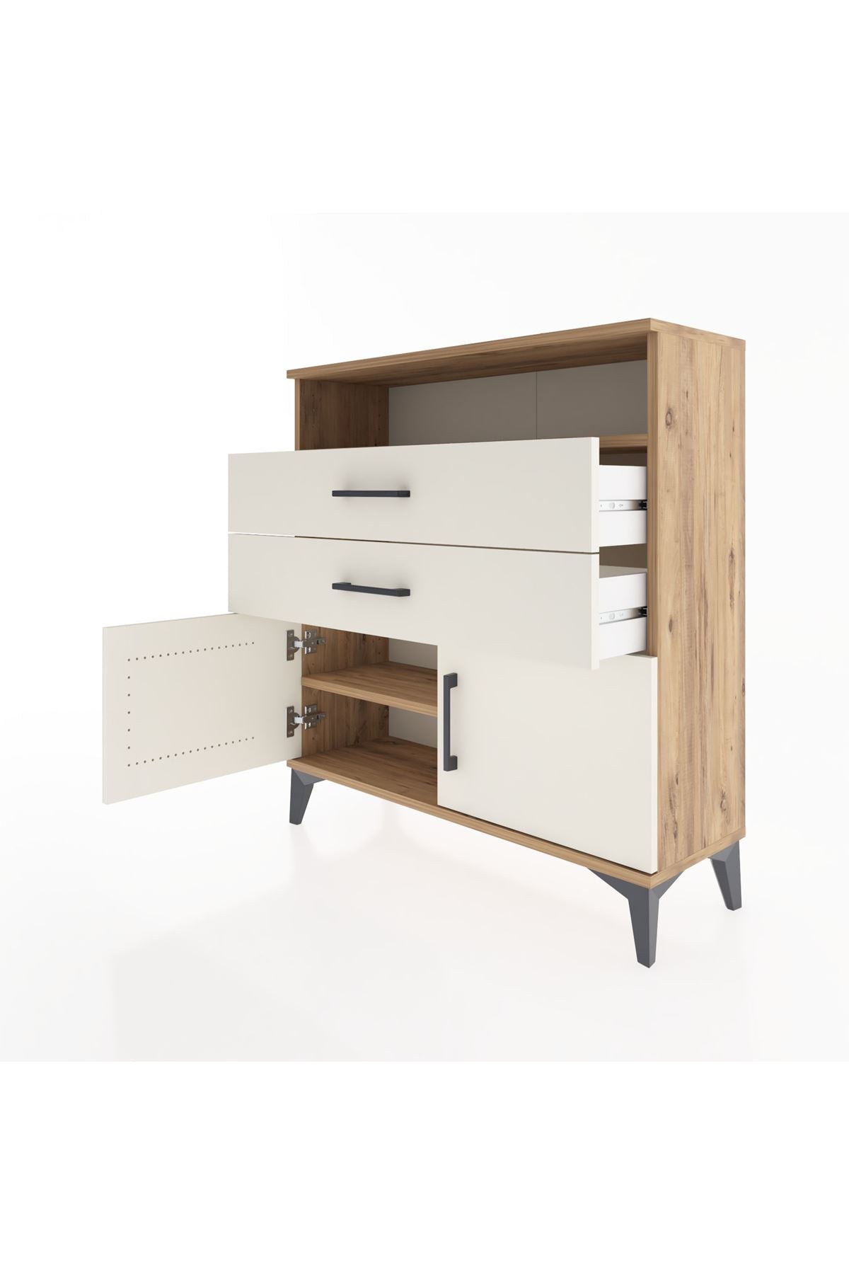 Arges Şifonyer 2 Raflı 2 Çekmeceli 2 Kapaklı 88x30x96 Çam-Aytaşı