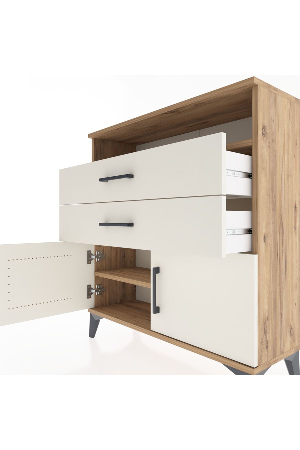 Arges Şifonyer 2 Raflı 2 Çekmeceli 2 Kapaklı 88x30x96 Çam-Aytaşı