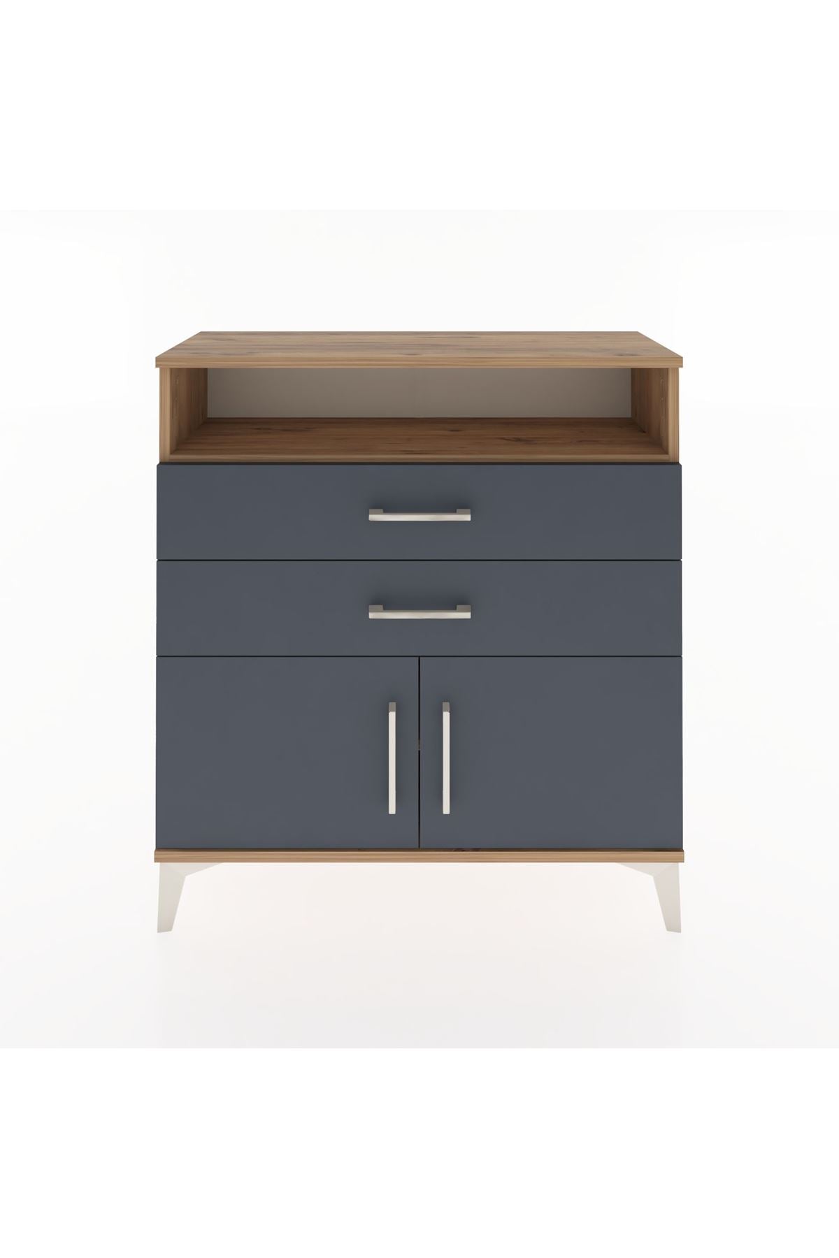 Arges Şifonyer 2 Raflı 2 Çekmeceli 2 Kapaklı 88x30x96 Çam-Antrasit