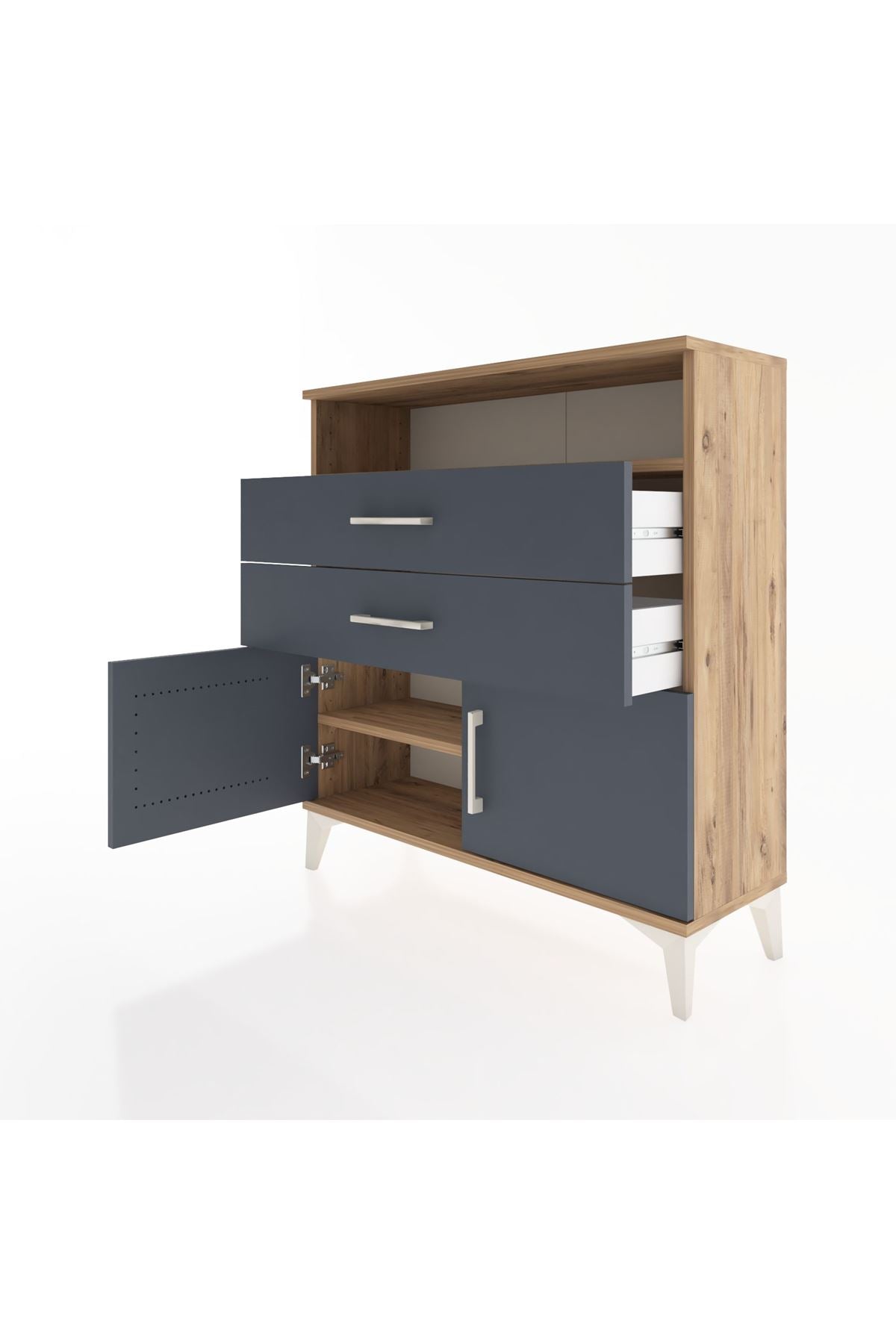 Arges Şifonyer 2 Raflı 2 Çekmeceli 2 Kapaklı 88x30x96 Çam-Antrasit