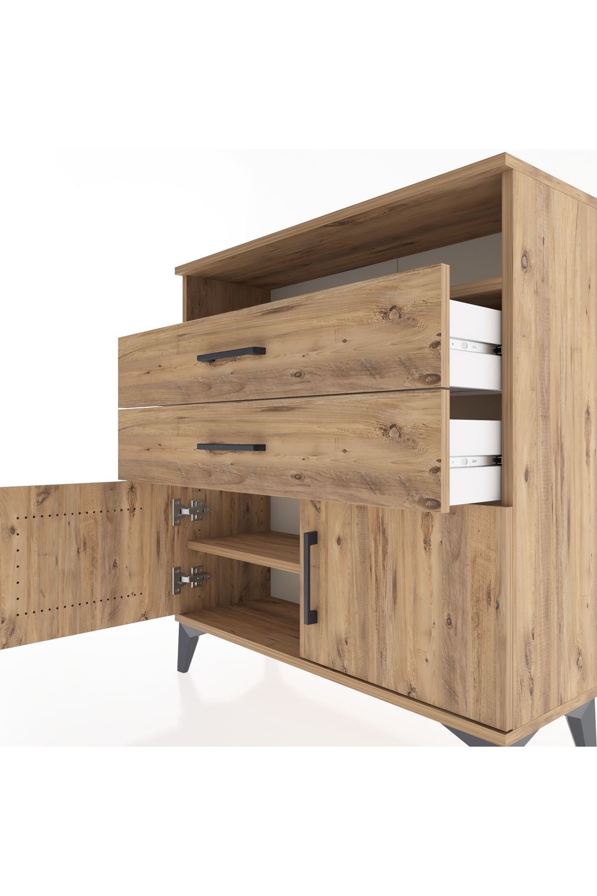 Arges Şifonyer 2 Raflı 2 Çekmeceli 2 Kapaklı 88x30x96 Çam-Çam