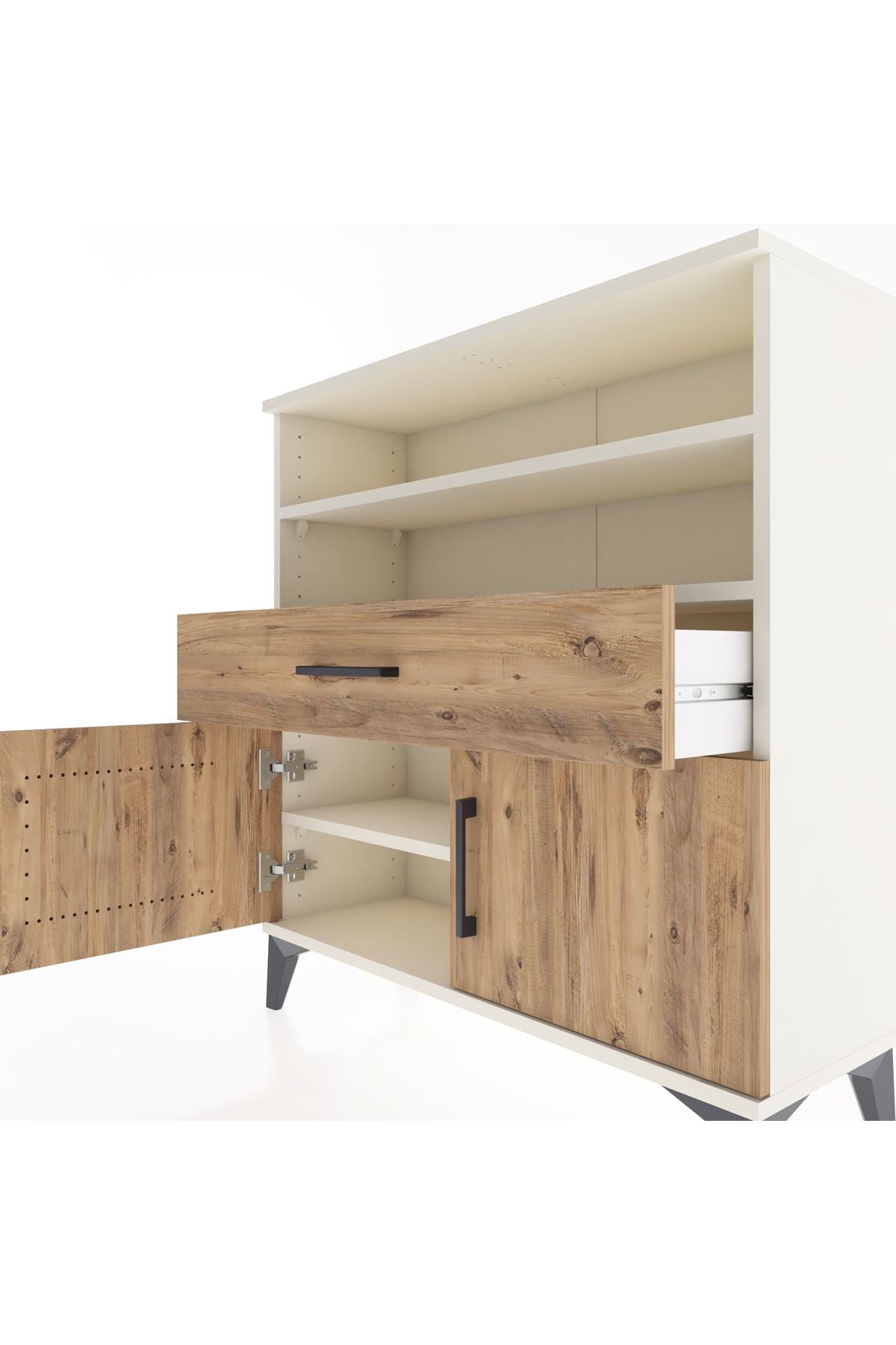 Arges Şifonyer 3 Raflı Tek Çekmeceli 2 Kapaklı 88x30x96 Aytaşı-Çam