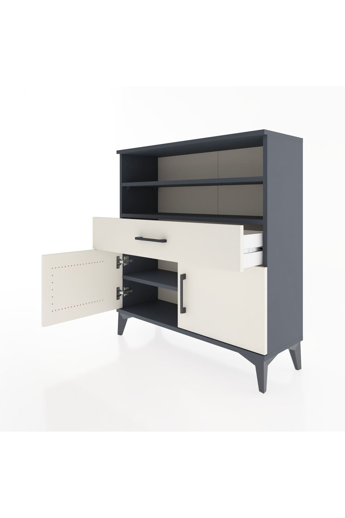 Arges Şifonyer 3 Raflı Tek Çekmeceli 2 Kapaklı 88x30x96 Antrasit-Aytaşı