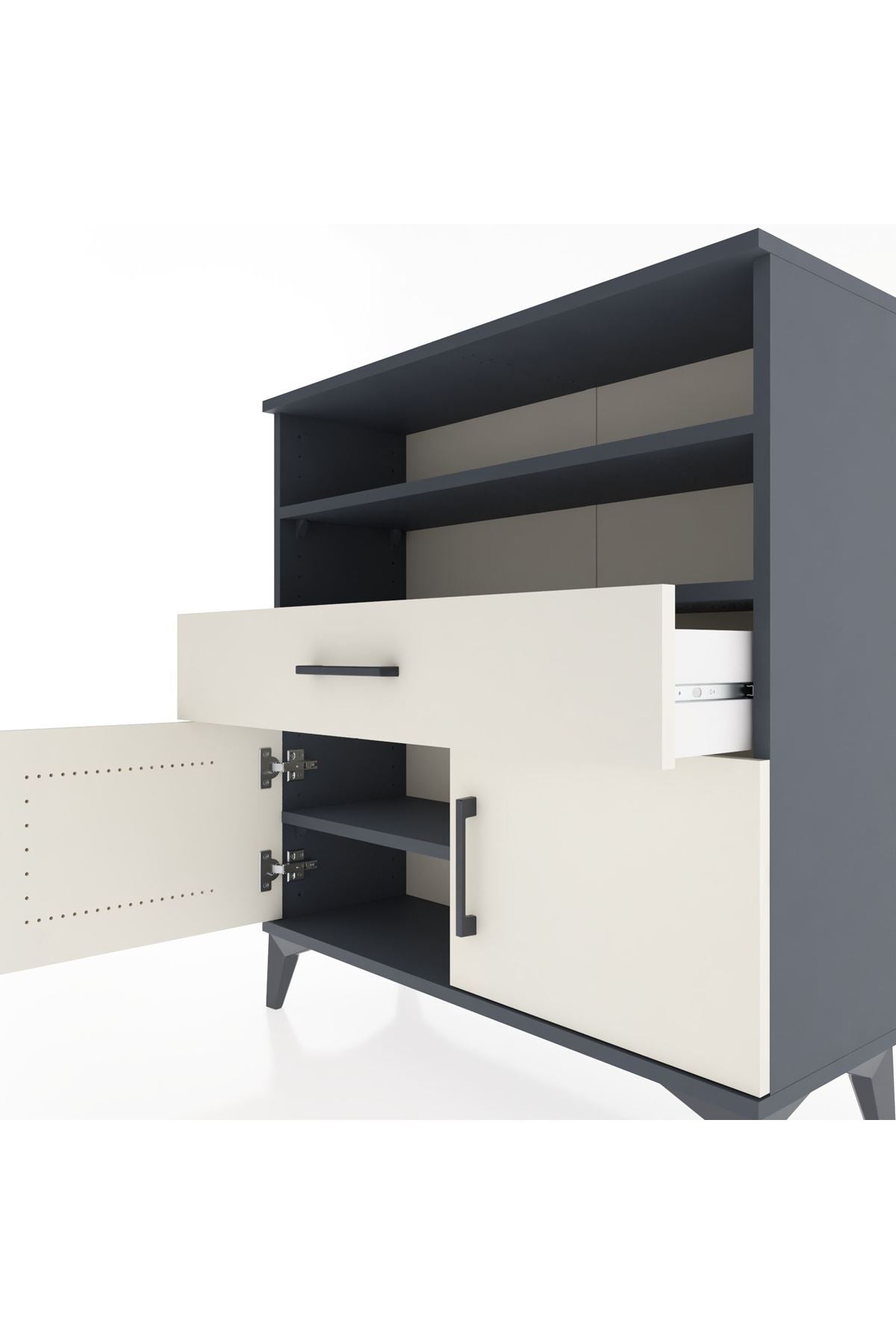 Arges Şifonyer 3 Raflı Tek Çekmeceli 2 Kapaklı 88x30x96 Antrasit-Aytaşı