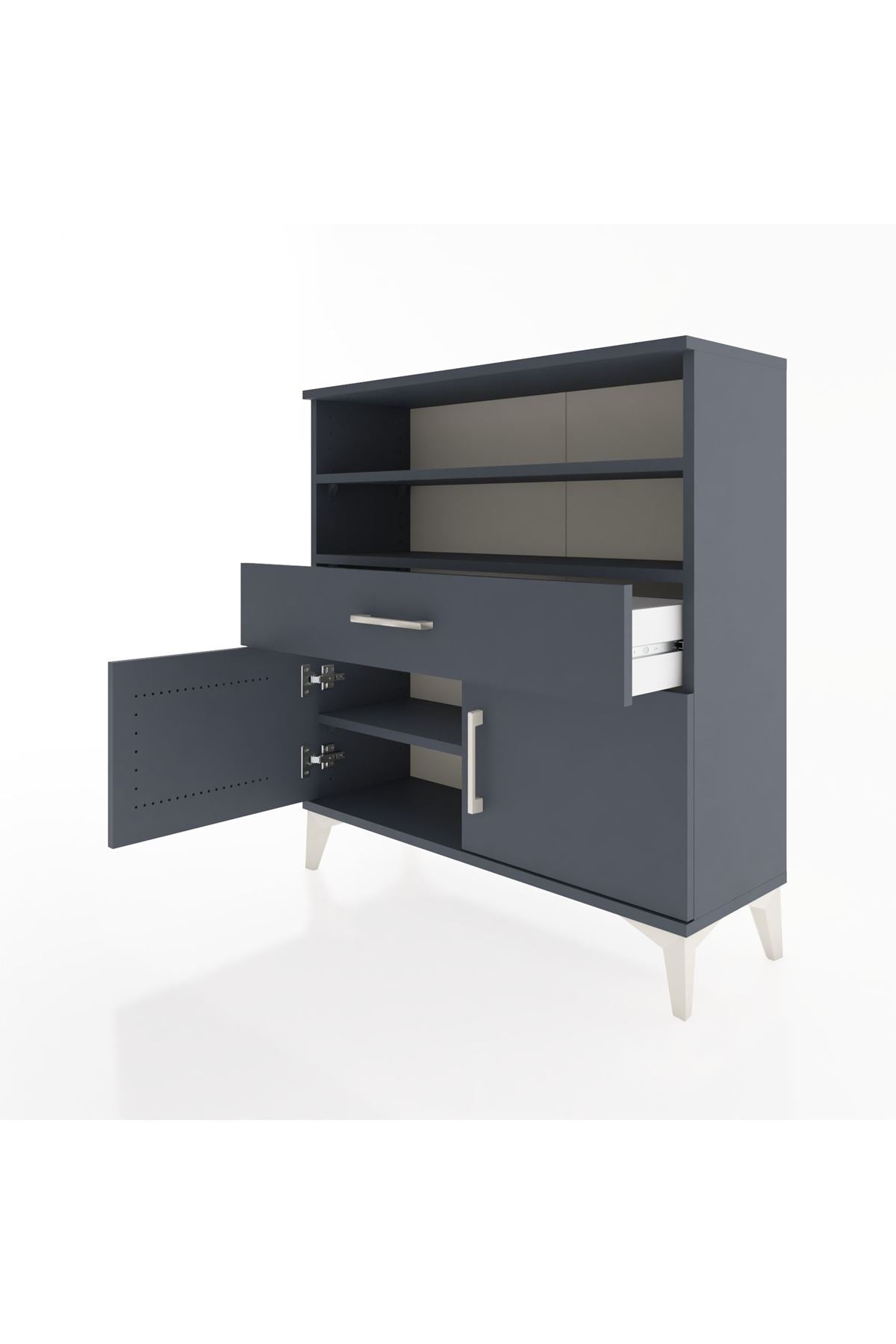 Arges Şifonyer 3 Raflı Tek Çekmeceli 2 Kapaklı 88x30x96 Antrasit-Antrasit