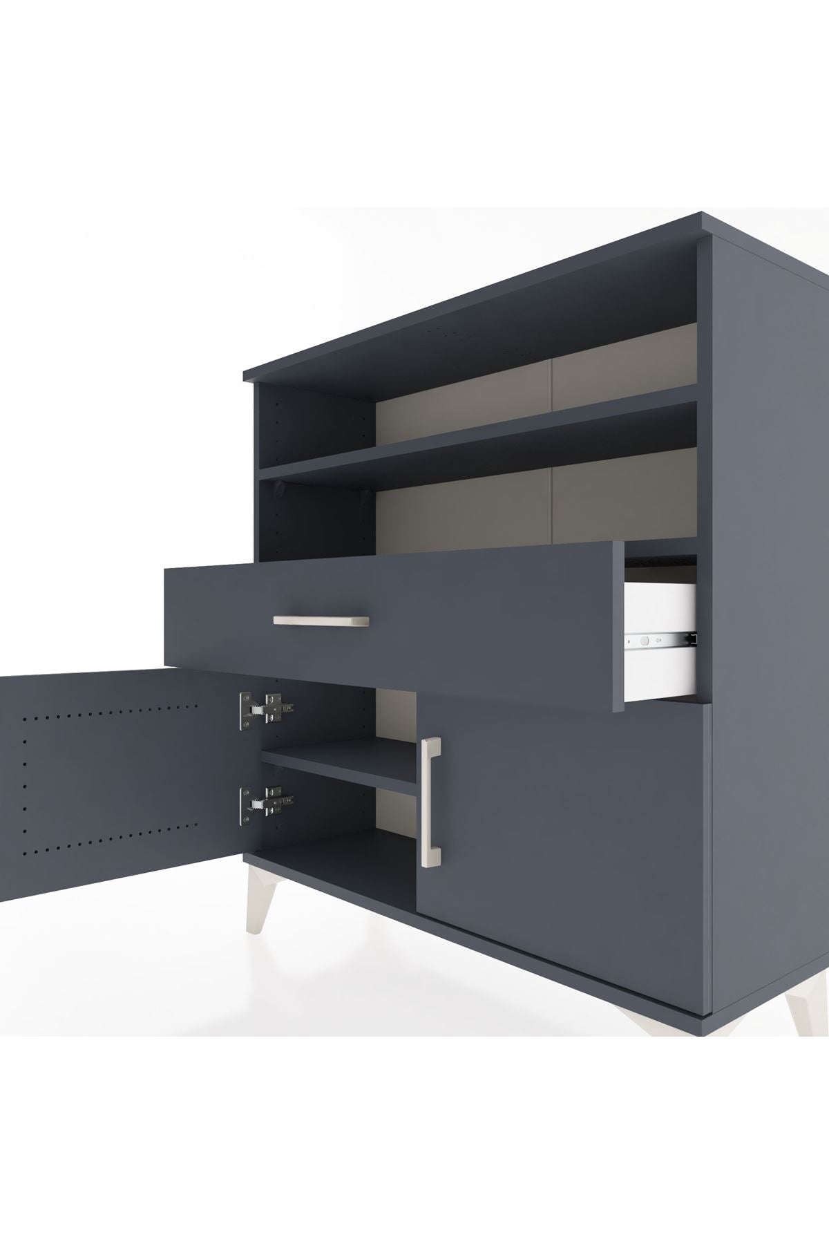 Arges Şifonyer 3 Raflı Tek Çekmeceli 2 Kapaklı 88x30x96 Antrasit-Antrasit