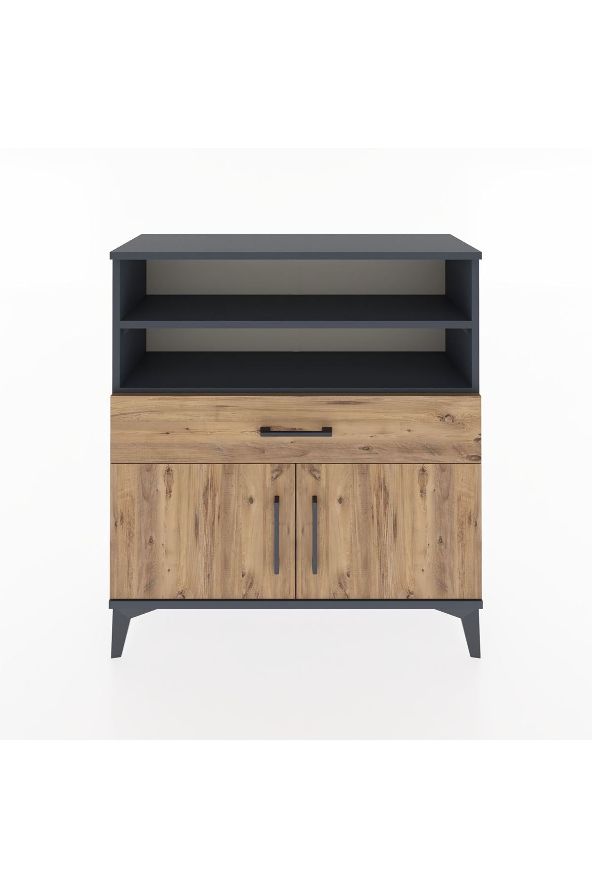 Arges Şifonyer 3 Raflı Tek Çekmeceli 2 Kapaklı 88x30x96 Antrasit-Çam
