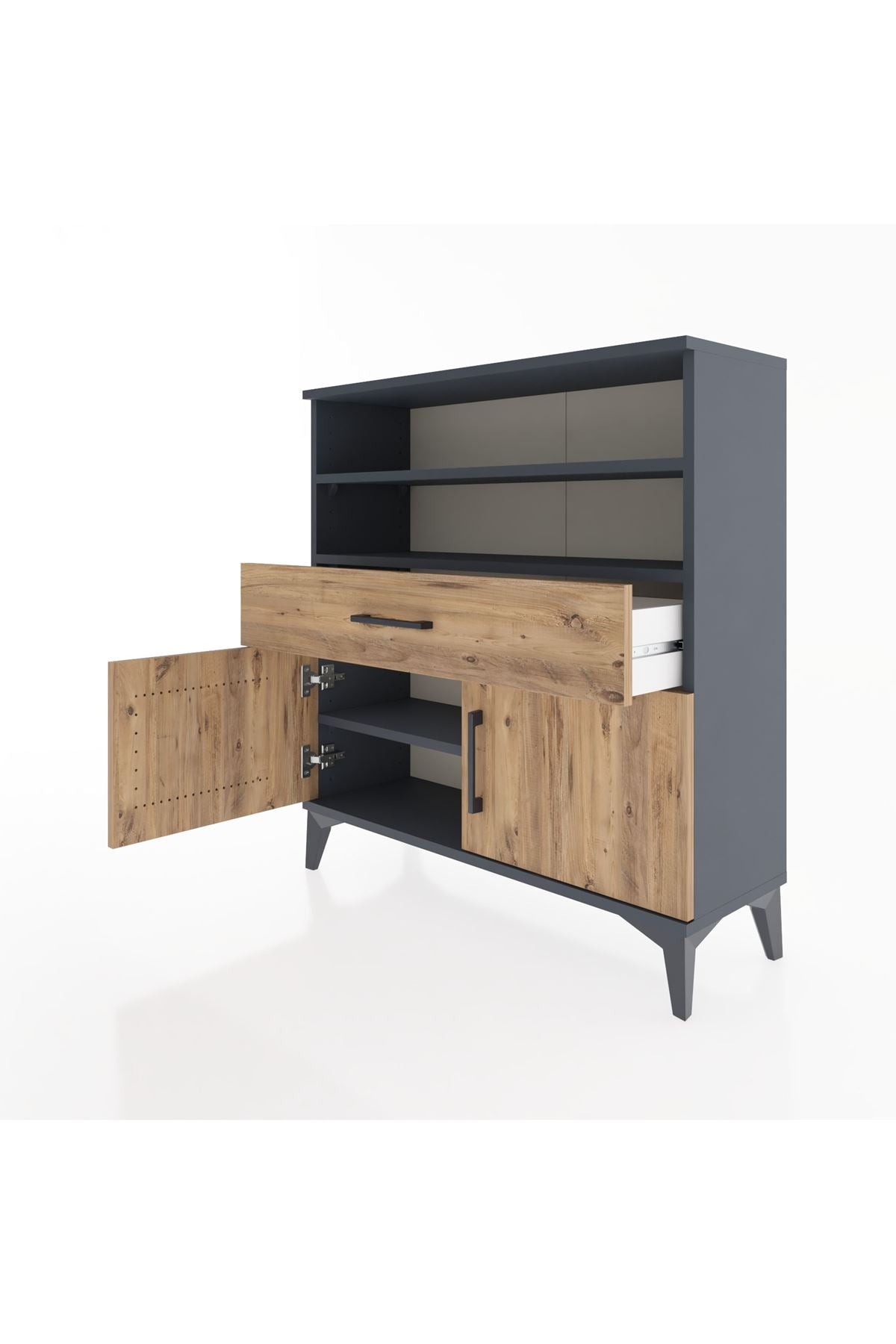 Arges Şifonyer 3 Raflı Tek Çekmeceli 2 Kapaklı 88x30x96 Antrasit-Çam