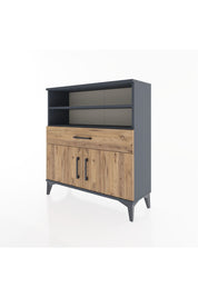 Arges Şifonyer 3 Raflı Tek Çekmeceli 2 Kapaklı 88x30x96 Antrasit-Çam