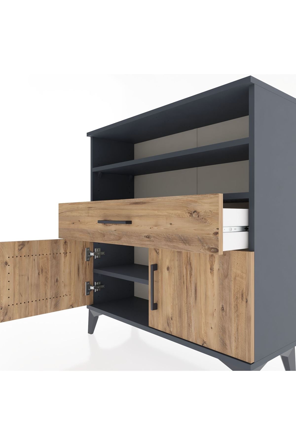 Arges Şifonyer 3 Raflı Tek Çekmeceli 2 Kapaklı 88x30x96 Antrasit-Çam