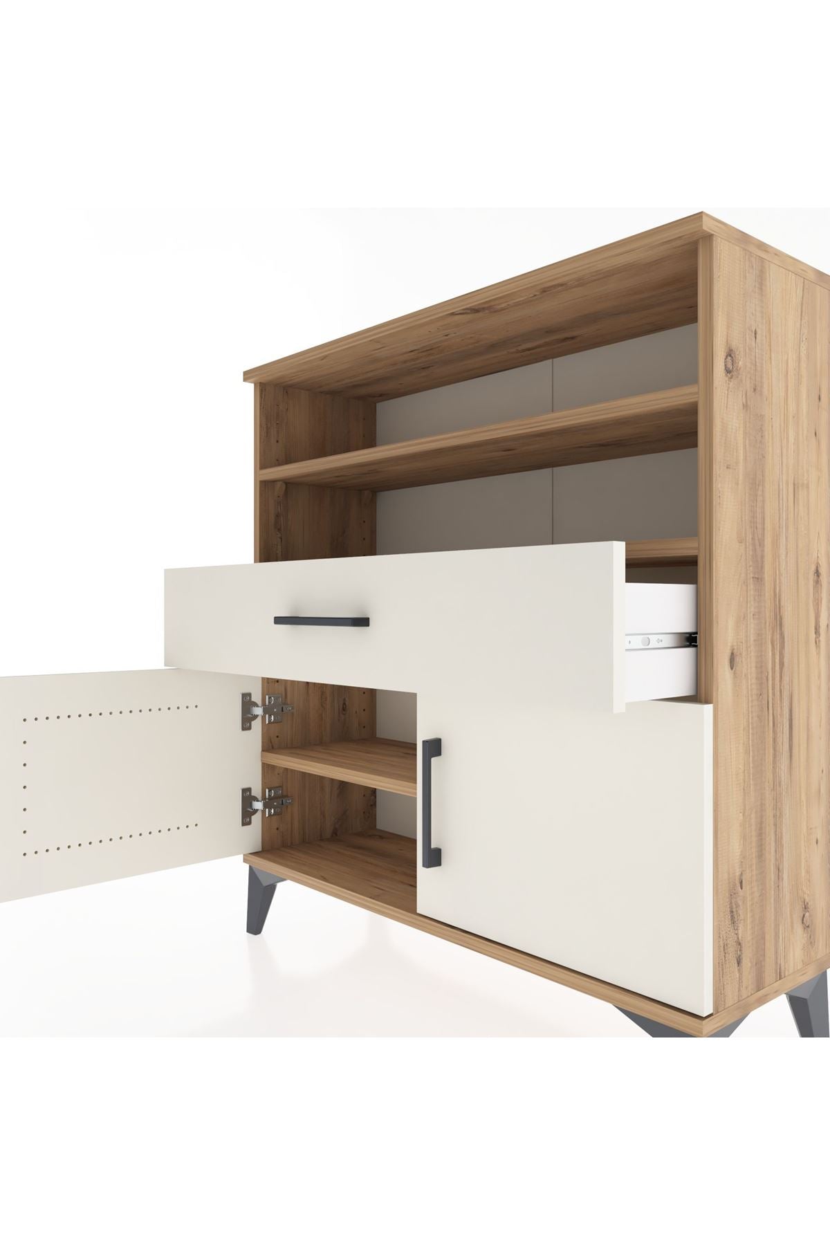 Arges Şifonyer 3 Raflı Tek Çekmeceli 2 Kapaklı 88x30x96 Çam-Aytaşı