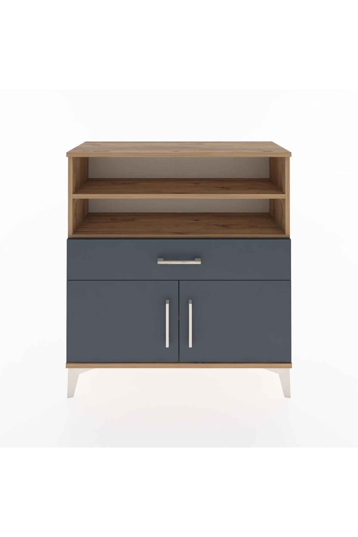 Arges Şifonyer 3 Raflı Tek Çekmeceli 2 Kapaklı 88x30x96 Çam-Antrasit