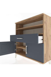 Arges Şifonyer 3 Raflı Tek Çekmeceli 2 Kapaklı 88x30x96 Çam-Antrasit