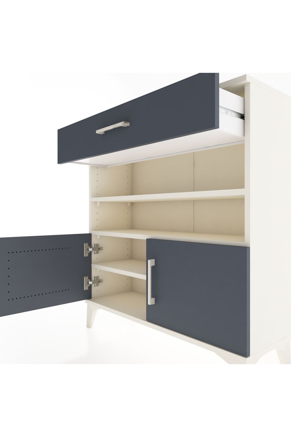 Arges Şifonyer 3 Raflı Tek Çekmeceli 2 Kapaklı 88x30x96 Aytaşı-Antrasit