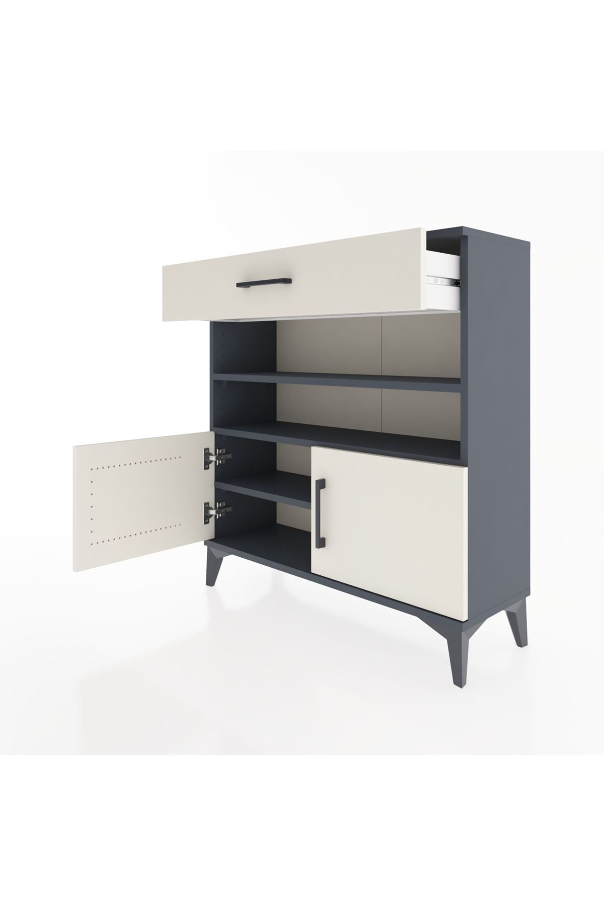 Arges Şifonyer 3 Raflı Tek Çekmeceli 2 Kapaklı 88x30x96 Antrasit-Aytaşı