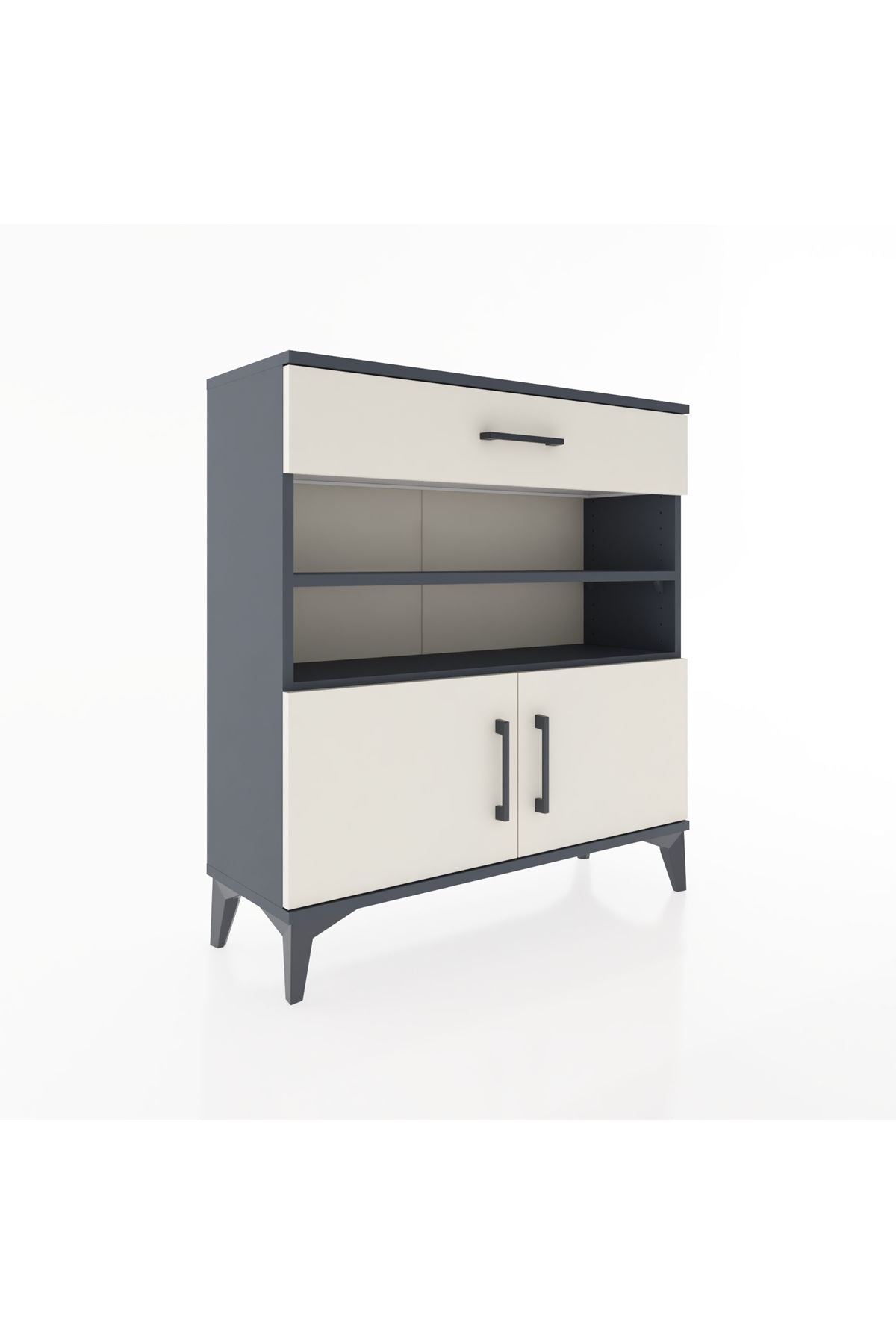 Arges Şifonyer 3 Raflı Tek Çekmeceli 2 Kapaklı 88x30x96 Antrasit-Aytaşı