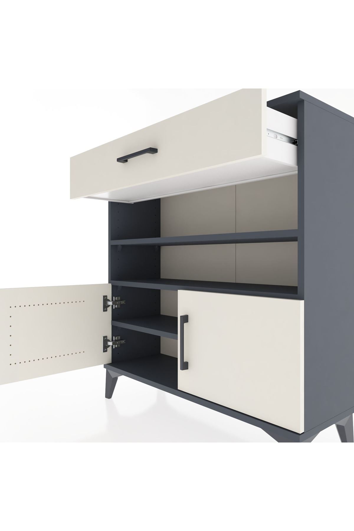 Arges Şifonyer 3 Raflı Tek Çekmeceli 2 Kapaklı 88x30x96 Antrasit-Aytaşı
