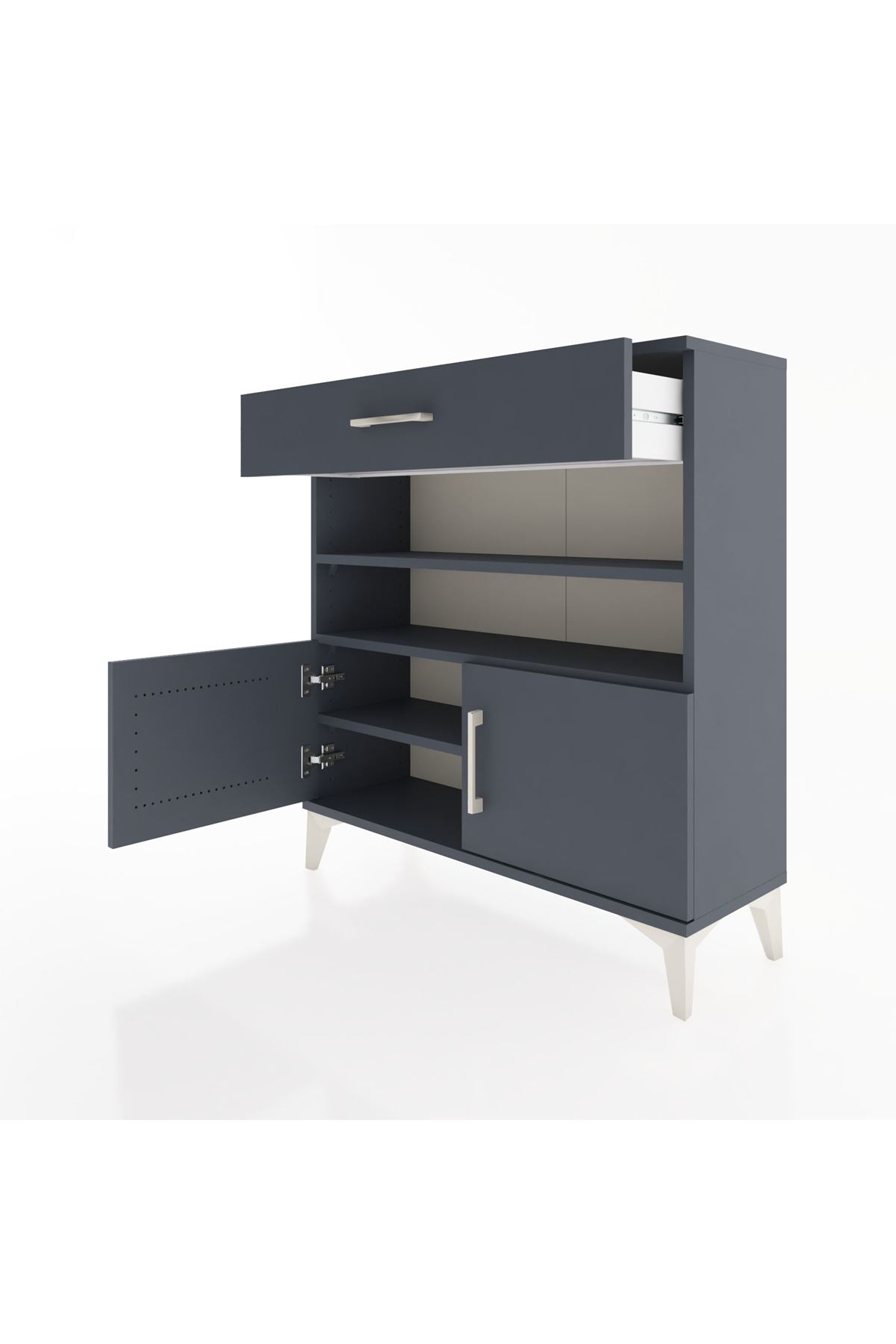 Arges Şifonyer 3 Raflı Tek Çekmeceli 2 Kapaklı 88x30x96 Antrasit-Antrasit