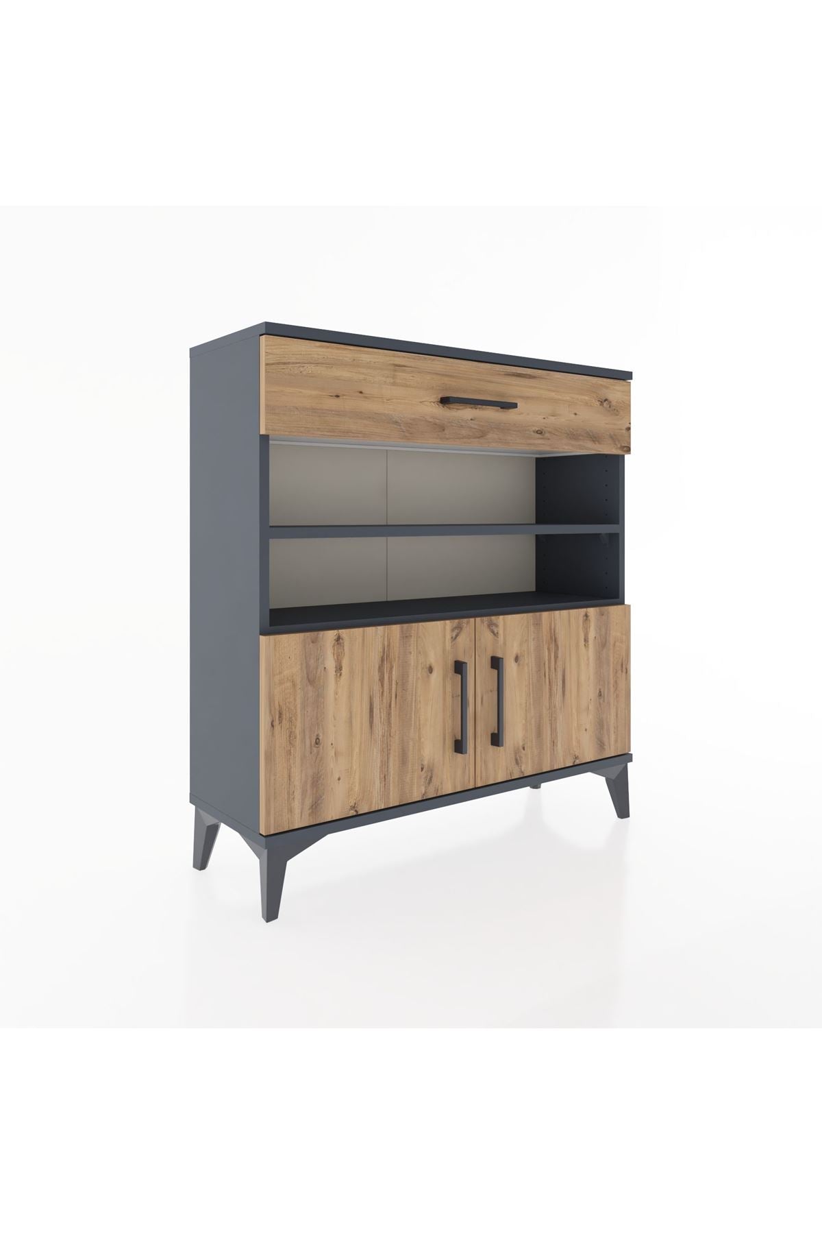 Arges Şifonyer 3 Raflı Tek Çekmeceli 2 Kapaklı 88x30x96 Antrasit-Çam