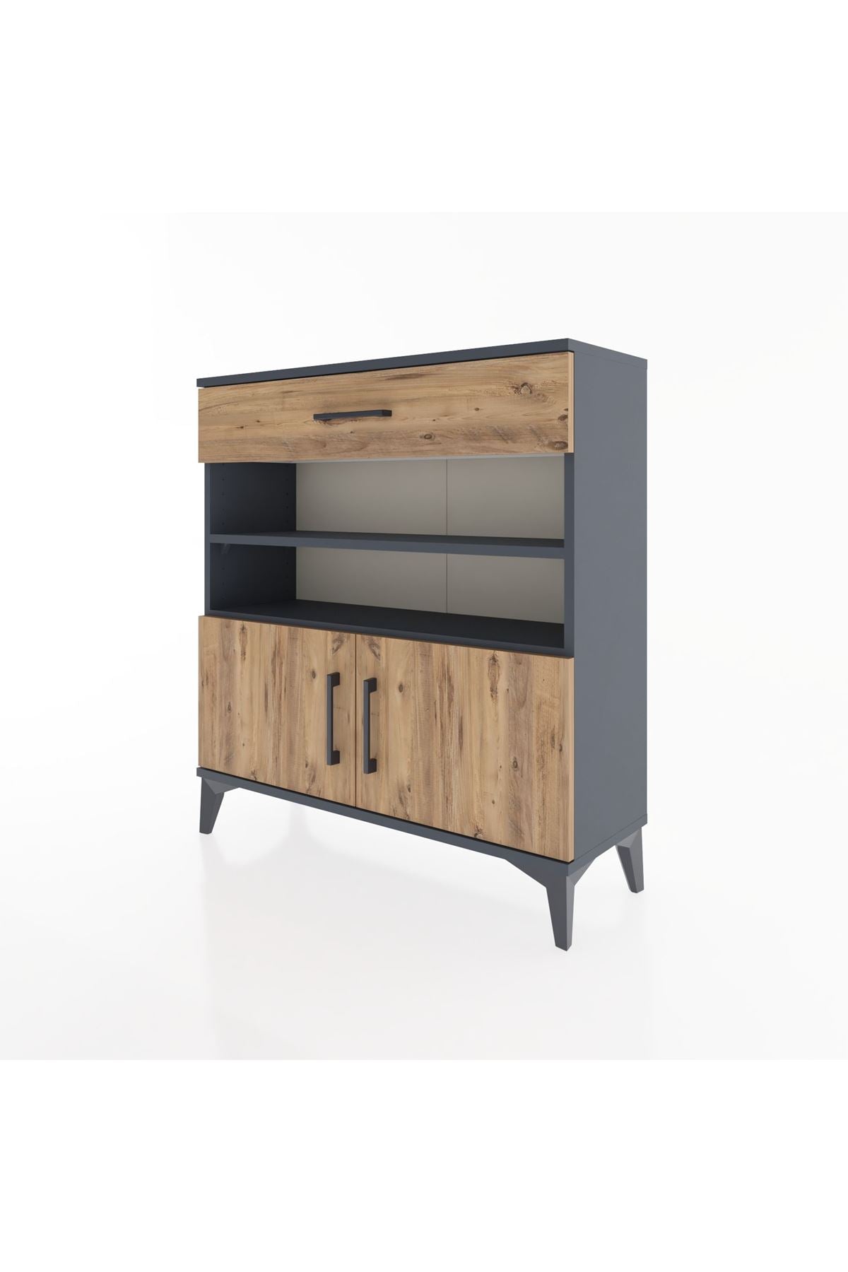 Arges Şifonyer 3 Raflı Tek Çekmeceli 2 Kapaklı 88x30x96 Antrasit-Çam