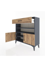 Arges Şifonyer 3 Raflı Tek Çekmeceli 2 Kapaklı 88x30x96 Antrasit-Çam