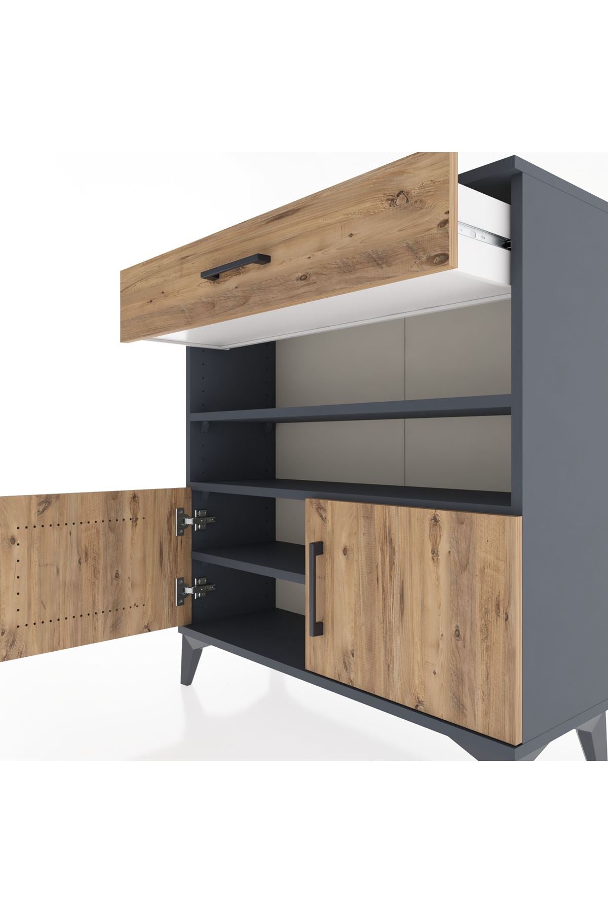 Arges Şifonyer 3 Raflı Tek Çekmeceli 2 Kapaklı 88x30x96 Antrasit-Çam