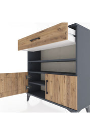 Arges Şifonyer 3 Raflı Tek Çekmeceli 2 Kapaklı 88x30x96 Antrasit-Çam