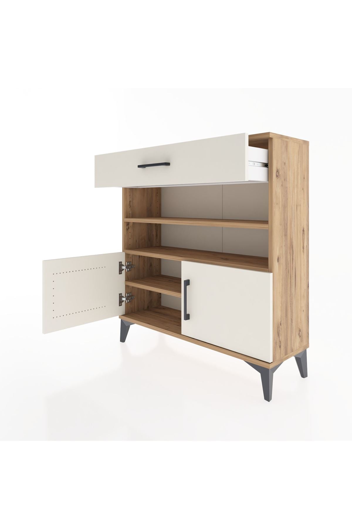 Arges Şifonyer 3 Raflı Tek Çekmeceli 2 Kapaklı 88x30x96 Çam-Aytaşı