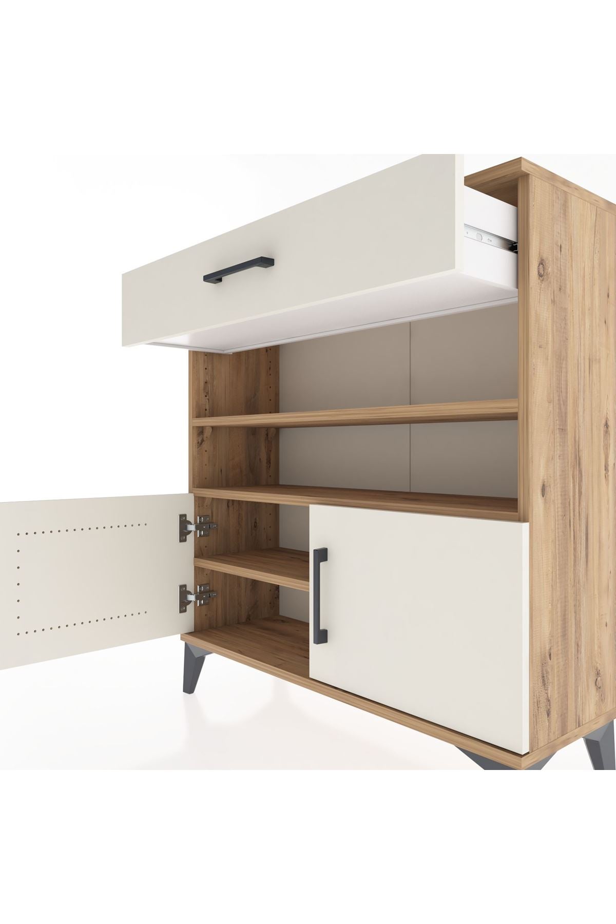 Arges Şifonyer 3 Raflı Tek Çekmeceli 2 Kapaklı 88x30x96 Çam-Aytaşı