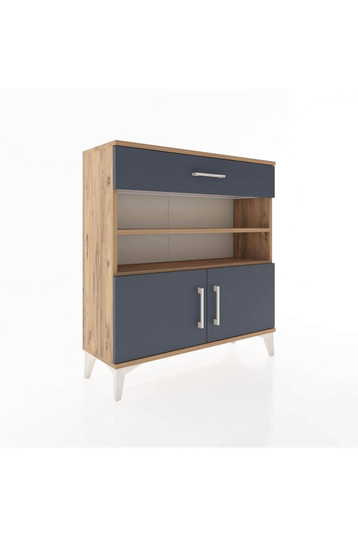 Arges Şifonyer 3 Raflı Tek Çekmeceli 2 Kapaklı 88x30x96 Çam-Antrasit